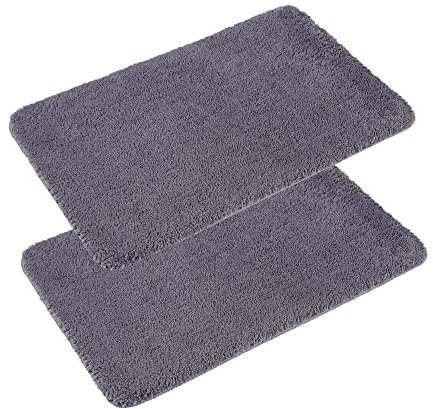 PANA 'Florenz' Badeteppich-Set • Flauschige Vorleger für Badezimmer und WC • Badteppich rutschfest & waschbar • 2er Pack • 50 x 80 cm • Farbe: Grau