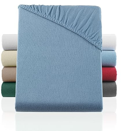 BaSaTex Flausch Feinbiber Winter Spannbettlaken Biber Spannbetttuch | 100% Baumwolle | 180x200 cm | Rauchblau