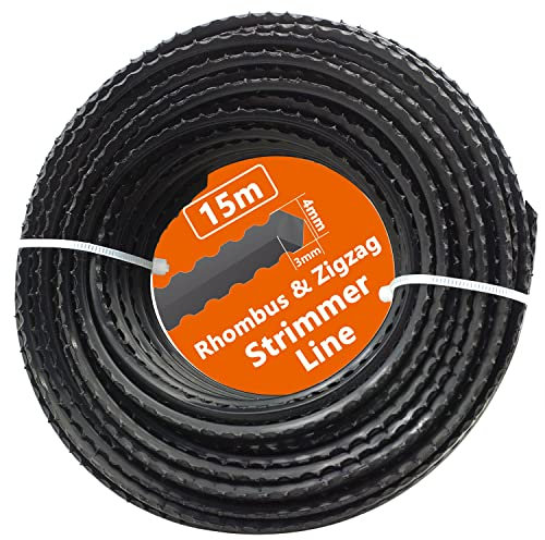 Zeqeey Rombo de Alta Resistencia Zigzag Hierba strimmer línea diámetro 3mm - 4mm Longitud 15m Nylon Trimmer Cable Cable para jardín strimmer eléctrico