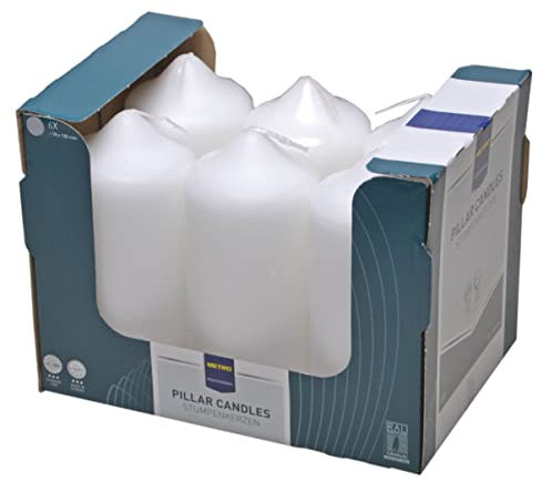 METRO Professional Stumpenkerze, Ø 48 x 100 mm, 6 Stück, Brenndauer: ca. 21 Stunden, 100% Paraffin, für Haushalt, Feiern und Gastronomie, Weiß