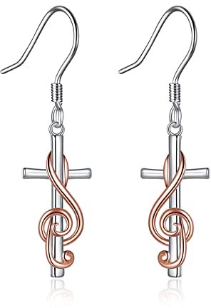 Musiker Geschenke Damen Silber 925 Musiknoten Kreuz Ohrhänger Notenschlüssel Ohrringe Musik Schmuck Damen