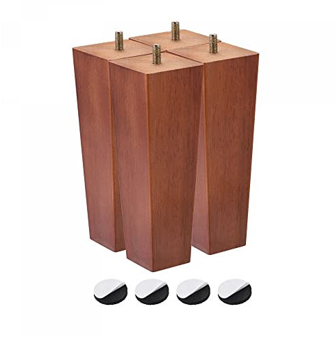 sourcing map Furniture Legs, 7 Inch(180mm) Set of 4 Square Solid Wood Couch Legs Feet Chair Table Feet Sofa Support Replacement Parts, Brown
