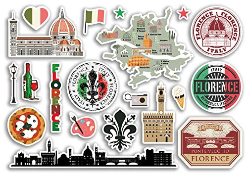 Pegatinas A5 de vinilo de Florencia Landmarks - Italia Italiano Aeropuerto Sellos Skyline Bandera Viajes Vacaciones Scrapbooking Ciudad Equipaje #79112