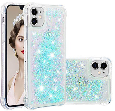 IMIRST Silicone Phone Case for Apple iPhone 11, Corner Airbag Fall Protection Bling Glitter Quicksand Liquid Sparkle TPU Case Cover for Apple iPhone 11. YBW Star Blue