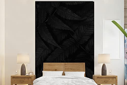 MuchoWow Papier peint Feuilles - Noir - Blanc - Plantes - Botanique Papier peint photo 195x300 cm Papier peint imprimé