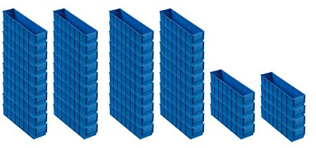SuperSparSet 48x Blaue Industriebox 400 S | HxBxT 8,1x9,1x40cm | 2,2 Liter | Sichtlagerkasten, Sortimentskasten, Sortimentsbox, Kleinteilebox