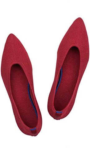 Frank Mully Frauen Spitze Zehe Ballett Flach Strickkleid Schuhe - Low Wedge Komfort Slip On Flats für Frau, Klassisch, Rot, 36.5 EU