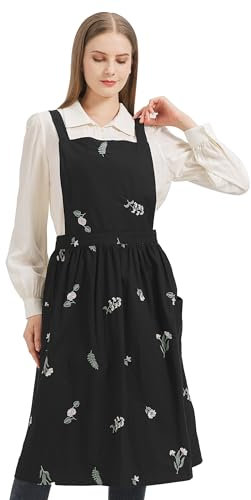 Nanxson Women Cotton Linen Apron with Cross Back Apron Kitchen Apron With Pockets