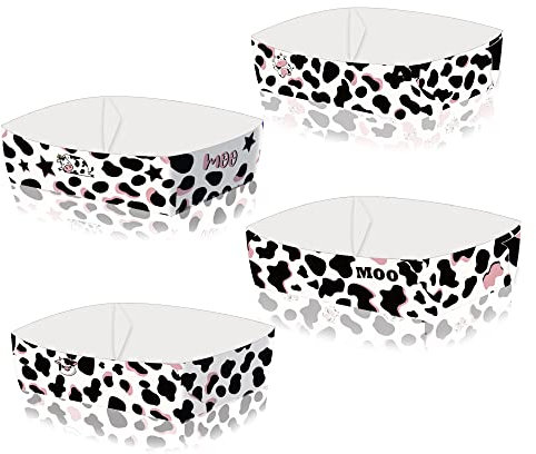 Bialowase 24 Stück Kuh Pappe Snackschale, Einweg Snack Schalen Fingerfood Papierboxen Set Eckig Schwarz Pappteller, klein Teller für Kinder Geburtstag Party Deko Pink Kuh