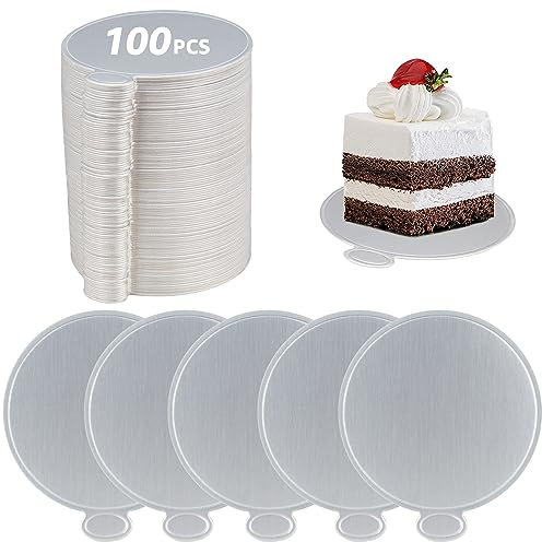 HONZUEN 100 Piezas Mini Tablero Redondo para Pasteles, Tablero para Pasteles De Mousse Bandeja De Exhibición De Postres, Base De Pastel De Cartón Desechable para Cumpleaños Y Bodas (8 Cm) (Plata)