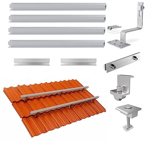 Solar Halterung Befestigungssystem für 2X Solarmoduls 1722x1134mm Max.Breite, Photovoltaik Ziegeldach Montage Set 2 Module 30mm Befestigung Schiene Dachhaken Profilvebinder, Vertikaler Einbau