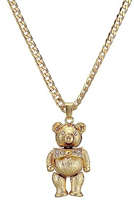THE BLING KING 22 Inch Gold Teddy Bear, 18K Real Gold Plated Jewellery for Men, Women and Teens Pendant (Clear Stone Pendant)