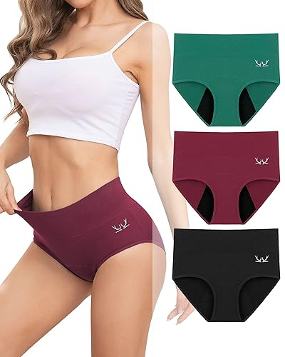 Rdiner Heavy Flow Period Underwear for Women, High Absorbency Leakproof Hipster Brief for Overnight Postpartum & Teens 3 Pack