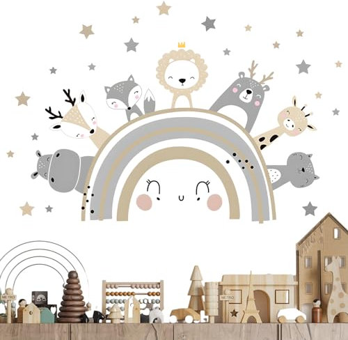 Wandsticker Regenbogen Kinderzimmer Wandaufkleber, Stern Tiere Selbstklebend Diy Wasserdicht Wandaufkleber Babyzimmer Deko Regenbogen Wandtattoo für Kinder Mädchen Junge Wohnzimmer Schlafzimmer