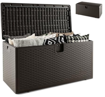GOPLUS Coffre de Rangement Étanche de 378L, Grande Boîte de Rangement Intérieur/Extérieur en Résine, Conteneur de Stockage Verrouillable pour Jouets, Outils de Jardin, Fournitures de Piscine