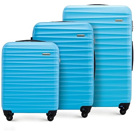 WITTCHEN valigia da viaggio set di 3 trolley bagaglio a mano valigia a rotelle ABS 4 ruote spinner chiusura a combinazione maniglia telescopica Groove Line blu Ryanair/ITA Airways/easyJet