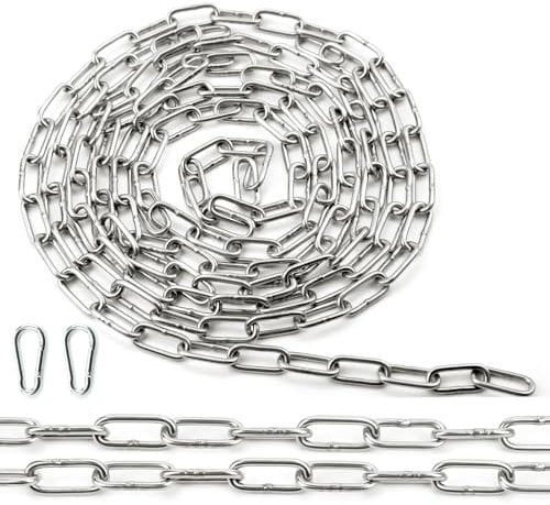Ziamzra Edelstahl Kette 5 Meter Ø3mm Stahlkette Edelstahlkette Meterware V4A Verlängerungskette Gliederkette Rundstahlkette Kette mit Karabiner für Hundekette Schaukeln Ketten Ankerkette Hängesessel