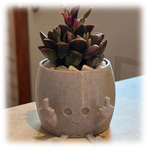 Smiling Plant Pot with Middle Fingers Up Resin Crafts Plant Pot for Plant Lover Garden Decoration Funny Resin Figure Planter Pot (1PCS)