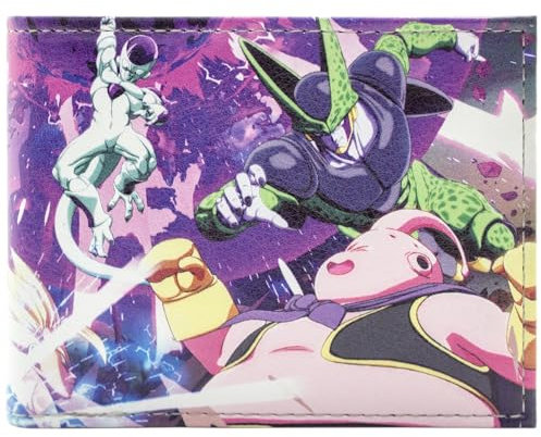 Frieza DBZ Méchants C'est Plus de 9.000 Majin Buu Cell Portefeuille Bi-Fold ID & Porte-Cartes, Noir
