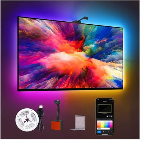 PurezmMoto Tv Lights That Sync With Tv, Led Tv Synchronisation Image,Sync To 55-75 Inch TVs, 3.8m Wi-Fi TV LED Backlight,TV Backlight With WiFi Bluetooth Multicolor,APP Control, Adapter