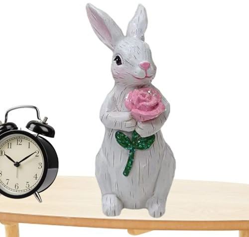 Smileshiney Osterhasen-Statue – moderne Hasen-Dekoration für Ostern – moderner Kunstharz-Ostereier-Blumenstrauß, Karotte und Ei, Tischaufsatz