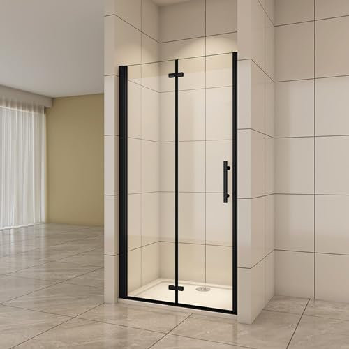 Acezanble Duschtür Nischentür Duschabtrennung Dusche 6mm Glas Falttüren H195cm,Schwarz