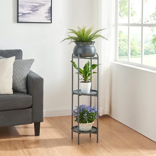 [en.casa] Porte-plantes Style Intemporel avec Cache-Pot Support de Plantes pour Intérieur Étagère à Fleurs pour Salon Chambre Métal 95 x 27 x 27 cm Noir