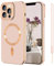 SouliGo for iPhone 14 Pro Max Case 6.7” Magnetic Case 【Compatible with MagSsafe】 Slim Fashion Bling Plating Bumper Soft TPU Anti-Scratch Shockproof Protective Phone Cover with Lanyard - Pink