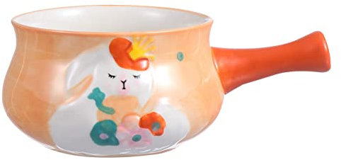 Casserole Pot,Simmer Pot,Ceramic Milk Pan Mini Casserole Hot Butter Pot with Wooden Handle Kitchen Cooking Pan Pot Cute Cartoon Noodle Bowl-Pink (Color : Orange)