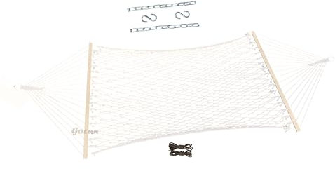 GOCAN Hamaca de malla, hamacas de cuerda de algodón con cadenas, ganchos, correas de árbol para soportes de 9 pies a 15 pies para patio interior exterior