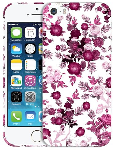 GlamCase for iPhone 5 / 5S / SE 1st Gen, iPhone 5 / 5S / SE 1st Gen Case - Pink Burgundy Floral Pattern Design Printed Cute Plastic Protective Designer Back Case for iPhone 5 / 5S / SE 2016.
