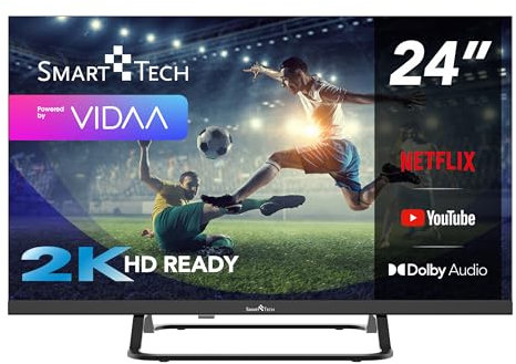 Smart Tech TV LED HD 24' (60 cm) 24HV02V Smart TV VIDAA - Molotov, Netflix, Prime Video, Disney+, Youtube, Plex - 3xHDMI - 2xUSB - Mode Hotel (24)