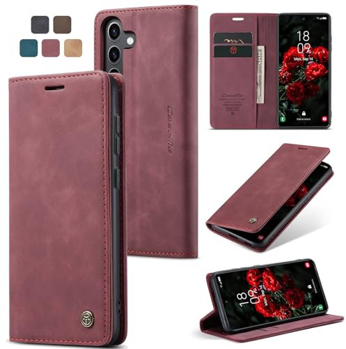 owlhold Cover per Samsung S24 FE Custodia Magnetica Portafoglio Flip[Antiurtoo][Cavalletto][Carta Fessura] Cover Pelle per Samsung Galaxy S24 FE 5G-Vino Rosso