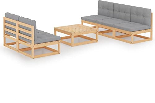 LIANGDONFC balkonmöbel Kleiner Balkon、Lounge Sessel outdoor6-tlg. Garten-Lounge-Set mit Kissen Kiefer MassivholzIdeal für Terrassen, Gärten