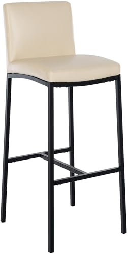 CLP Tabouret de Bar Freeport I Chaise de Bar rembourrée I Tabouret de comptoir avec Dossier et piètement métallique à Quatre Pieds, Couleur:crème, Matériel:Similicuir