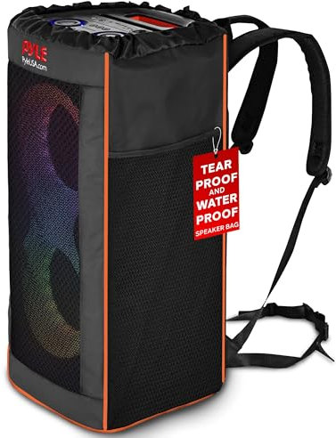 Pyle Portable Waterproof Speaker Bag, Tear-Proof Travel Case with Adjustable Backpack Straps, Side Storage Pockets & Drawstring Top, Compatible with Pyle Speaker PPHP26BL & More, 11.8”x11.8”x26.4”