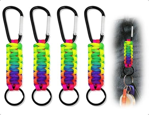 AOYEGIC 4 Stück Paracord-Schlüsselanhänger mit Karabiner,Geflochtene Lanyard Nützlichkeit Ring Haken Clip,kurz Anhänger Schlüsselband,für Autoschlüssel Outdoor Angeln Camping Wandern(Bunt)