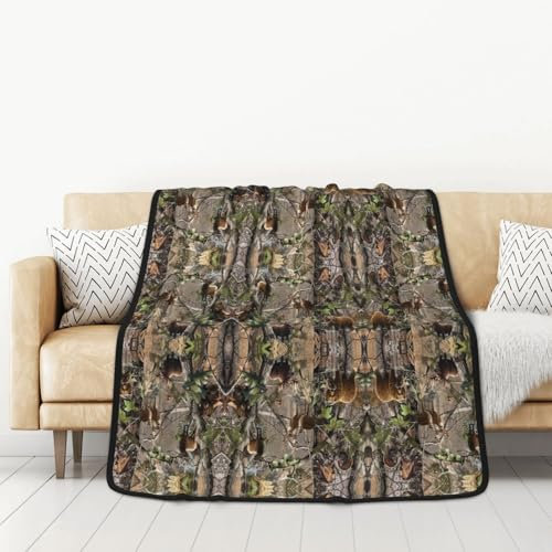 KLMELLMDE Wendedecke, 127 x 152 cm, leicht, weich, gemütlich, Flanell, Jagd, Hirsch, Bär, Elch, Decke, Mädchen, Jungen, Damen, Herren, warme Decke