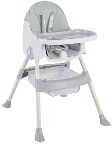 K IKIDO Hochstuhl Baby, Kinderhochstuhl, klappbarer und verstellbarer Babynahrungsstuhl, für 6 Monate bis 3 Jahre (15 kg), mit Brett und Aufbewahrungstasche (Grau)