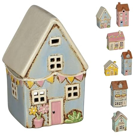 netproshop Dekorative Teelichthäuschen Höhe 22-30cm Herbst Deko Winter Deko Weihnachten, Farbe:Blumeneck