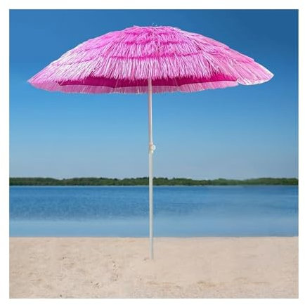 WATAOW Sombrilla De Paja para Patio De 2 M| Parasol De Playa Hawaiana Inclinable con Protección UV para Terraza, Balcón, Mercado, Piscina Y Restaurante