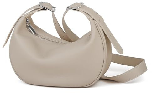DONNAIN Halbmond Tasche Damen Leder, Umhängetasche Damen Leder, Cross Body Bag for Women, Shoulder Bag Women mit verstellbarer Riemen, Schultertasche, moon bag small, Beige, M