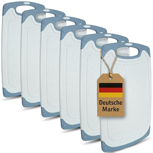 KPYTO kleine Frühstücksbrettchen 6er Set, 25 x 15 cm, Schneidebrett Set, beidseitig, rutschfest mit Saftrille, creme Brettcchen mit grauem Rand, Brettchen, Brotzeitbrett (cream-gray)