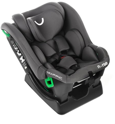 Nurse Traffic, Silla Coche Bebé iSize, 40 a 150 cm, de 0 a 12 Años, Sin Isofix, Gran Reclinación, Reductor, Gris