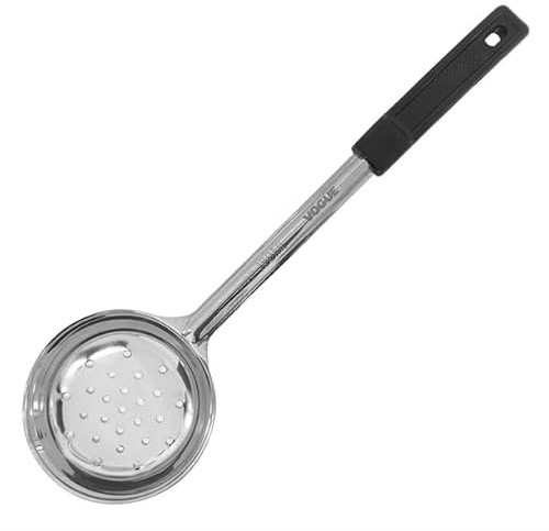 Vogue Black Perforated Spoodle, 177 ml 6 oz | Drains excess liquid while portioning precise 6oz servings, improving kitchen efficiency and consistency.