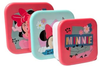 My sweety pop - Juego de 3 cajas de merienda Minnie Mouse - Almuerzo apilables 11,5 cm - Niño - Guardería, guardería, guardería, escuela, vacaciones - Rosa/Verde/Blanco