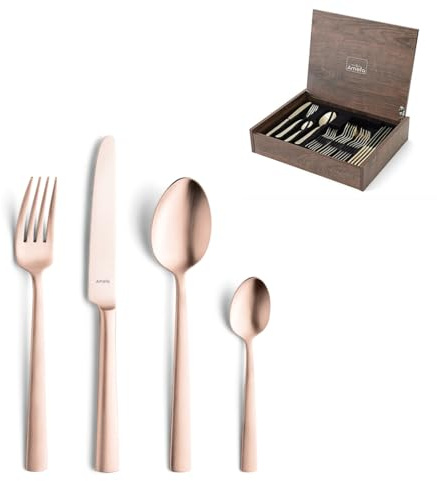 Amefa VENTURA Besteckset 24-teilig 6 Personen, 18/10-Edelstahl, Kupfer | Mattiert, geradliniges Design, für Alltag und Feierlichkeiten, leicht zu reinigen, hochwertige Verarbeitung, elegante Optik