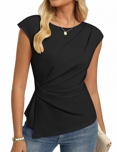 GRACE KARIN Top estivo da donna a maniche corte, girocollo, casual, tunica camicette increspate camicia da lavoro