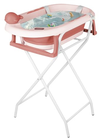 Bañera Bebe con soporte, bañera Xxl con soporte para bebé en pie - Seguro y cómodo lavabo plegable Bebe, ideal para la ducha - (estilo 5) 81,5 x 48 x 21 cm - Rosa