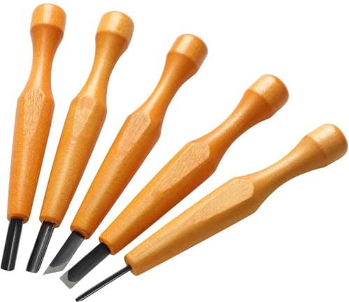 Fegtrtyoa Set de 5 Outils de Gravure en Linoléum, Couteaux de Sculpture sur Bois, Ciseaux, Gouges Plates, en V, Angulaires et Demi-Rondes.
